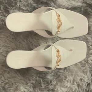 Tory Burch Ivory Sandals with Gold Chain